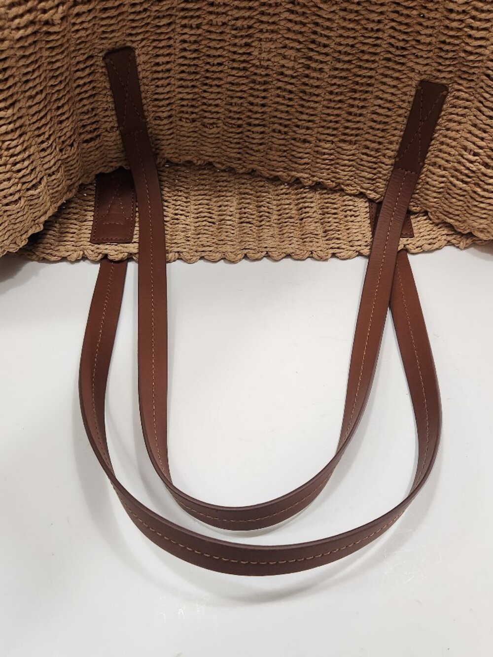 NWT J. Crew Large Straw Tote Bag With Leather Handles - Picture 9 of 9